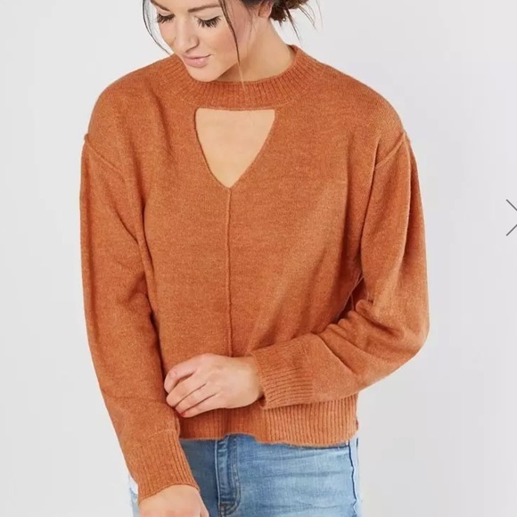 Billabong Sweaters - Billabong Without A Crew Sweater Keyhole Front Burnt Orange Pullover Sweater